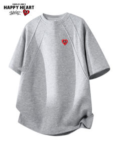 CHARLES JANGS HAPPY HEART | Heart Embroidery Deconstructed Pure Color T-Shirt
