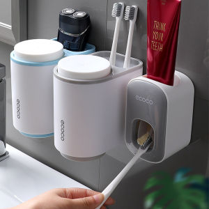 Creative Couple Tooth Glass Suit Minimalist Toothbrush Rack Cup Holder Toothpaste Dispenser Punch-Free Wall-Mounted