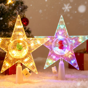 LED Christmas Tree Topper Star Light Battery Operated Pentagram Decoration Xmas Warm White/Colorful Lights for Home Mall Window Display