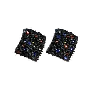 Red Full Diamond Geometric Rhombus Womens Earrings Korean Style Fashionable Simple High-End Colored Rhinestone Earrings