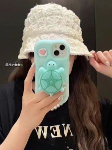 Cartoon Glow Turtle Stand Silicone Phone Case Full Cover Anti-Fall for 15Promax 16 14PM 13 New Model 12 Women 15 Max Personality