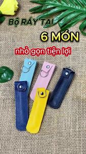 Bộ Lấy Ráy Tai Bằng Thép Không Gỉ 6 Món Có Túi Da Đựng Thiết Kế Nhỏ Gọn Tiện Dụng