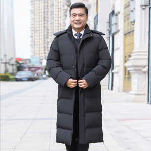 Middle-Aged and Elderly Cotton-Padded Coat Mens Long Type Elderly Velvet Padded Thickened Coat down Cotton-Padded Coat Jinjiang Cotton-Padded Coat below-the-Knee Length Cotton-Padded Jacket