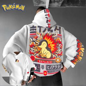 Pokémon Anime Cyndaquil Double Printed Hoodie for Men and Women Autumn/Winter New Top Harajuku Large Size Casual Trend Sweater