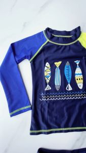 Rash Guards for Kids Blue with Fish Pattern Two Pieces Swimwear for Boys Shorts Sleeve Swimming Suit for Children 2-10 Y Swimming Outfit for Teens