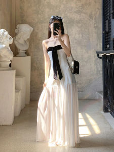 French Style Beautiful White Holiday Dress Womens Summer High-End Feel Pure Desire Unique Long Skirt A-Line Gown without Sleeves