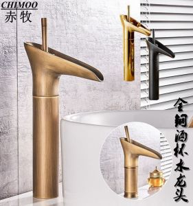 Full Copper Wine Cup Faucet European Style Retro Artistic Basin Tap Cold Hot Water Bathroom Faucet Single Handle Ceramic Valve