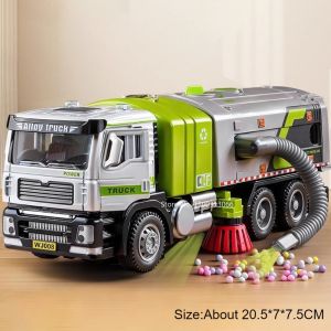 1:50 Sweeper Alloy Cars Toys Diecast Model Doors Opened Garbage Sanitation Truck Light Music Miniature Vehicle Child Adult Gifts