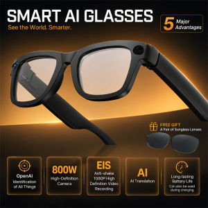2026 Smart Glasses with 8MP Camera 1080P Anti-Shake Recording AI Translator Bluetooth Audio Calling 8GB Storage iOS Android