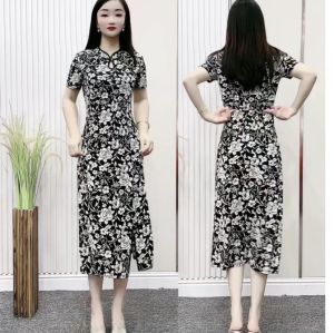 Summer Cheongsam Womens Short Sleeve Improved Dress Ladieswear Summer Western Style 40-50 Years Old Thin Stretch Dress