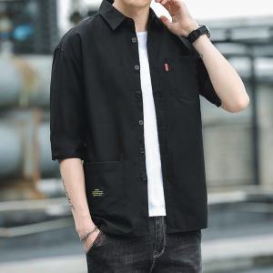 Mens Casual Shirt Solid Color Slim Fit Tough Guy Top Punk Theme College Students Casual Top Mens Long Sleeve Shirt