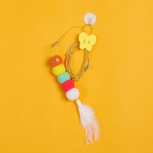 Cat Toy Elastic Rope Self Entertaining Hanging Door Feather Bell Mouse Toy for Cats Interactive Durable Multi-scenario Play