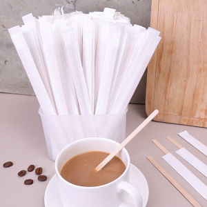 100PCS Disposable Coffee Stirring Stick  Individually Packaged Wooden Hot Drink Milk Tea Honey Stirring Stick Solid Wood Spoon Stick