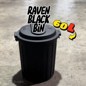 RAVEN Dustbin | Black Bin | Open Top with Lid | 60L | Trash Bin | Waste Bin