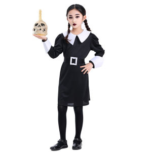 Fast Shipping Movie Wednesday Addams Dress for Girls Women Black Gothic Dresses Halloween Party Cosplay Uniform Outfits