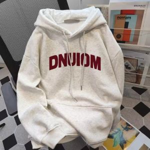 เสื้อสเวตเตอร์มีฮู้ดผ้าฝ้ายแท้ทรงหลวมสไตล์อเมริกันย้อนยุคสำหรับผู้ชาย ฤดูใบไม้ร่วง/ฤดูหนาว แจ็คเก็ตแบบมีขนแกะสีขาว/เทา