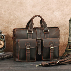 BOLIAO | High-end Crazy Horse Leather Bag Multiple Pockets Large Capacity 15.6 Inch Laptop Vintage Design
