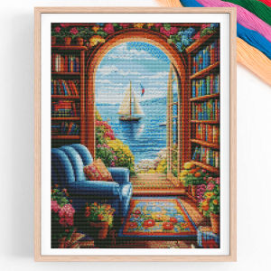 11ct Printed Cross Stitch Diy Kit For Adults House Seaside Landscape Perfect For Living Room Wall Decoration