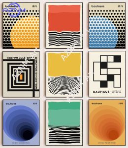 1Pc Frameless Modernist Bauhaus Geometric Canvas Poster Living Room Wall Art Retro Prints Mid Century Home Decorative Wall Art P