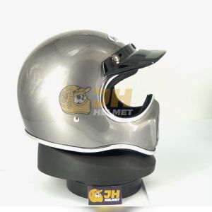 Helm Cakil HBC Polos List Chrome + FREE GOOGLE | Retro | Full Face | Jual Helm
