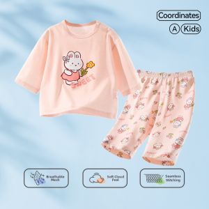 HUANMILE | Summer Cotton Short Sleeve and 7/8 Pants Set for Babies