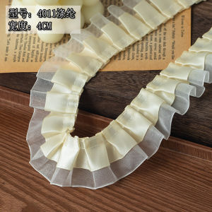 Yellow Double Layer Snow Silk Lace Trim 4cm Wide Pleated Support Fan Fabric Home Sewing DIY Accessories Edging Material