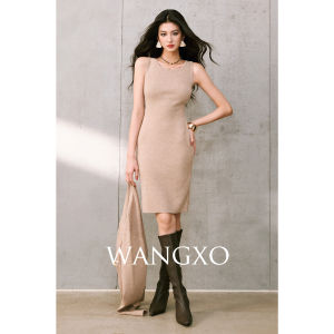 WANGXO | Áo Cardigan Lông Cừu Mềm Kim Loại & Đầm Không Tay