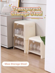 SUSU HOMES Transparent Shoe Storage Stool Multi-Functional Organizer Box Shoe Bench Stackable Plastic Chair 收纳凳换鞋凳