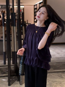 YUFUQING | French High-End Pleated Shirt Spring New Style 3D Fashion Loose Comfortable Versatile Long Sleeve Polyester Fiber Pear Shape