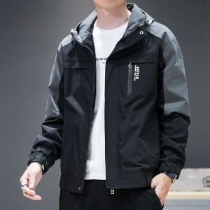 ROMON | แจ็คเก็ตผู้ชายลำลองฤดูใบไม้ผลิและฤดูใบไม้ร่วง แจ็คเก็ตกันลมแบบสั้นมีฮู้ดสำหรับใส่ทำงานกลางแจ้ง แจ็คเก็ตผู้ชายสไตล์ลำลองที่สวมใส่สบาย