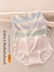 กางเกงชั้นในผ้าฝ้ายแท้สำหรับผู้หญิงไซส์ใหญ่ กางเกงขาสั้นผ้าไหมป้องกันแบคทีเรียระบายอากาศได้ดี ทรงหัวใจ 4 ตัว ผลิตจากผ้าฝ้ายแท้