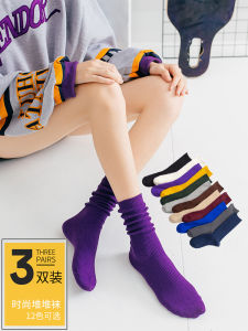 Womens Mid-Calf Purple Socks Long Tube Thin Korean Version Autumn Winter Cotton Blend Moisture Wicking Home Comfort Stockings