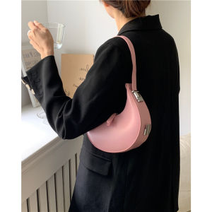 Fashionable New Moon Shaped Handbag Womens Bag Soft PU Leather Pure Color Casual Single Shoulder Bag Handheld Moon Bag