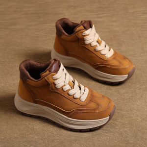 Thick Bottom High Top Dad Shoes Womens Fleece Lined Casual Autumn Winter New Style Warm Cotton Retro Sports Leisure Womens Shoes