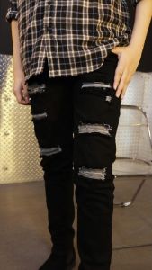 Weird Jeans - Straight Fit Jet Black - Celana Jeans Panjang Pria Strech Ripped Leather