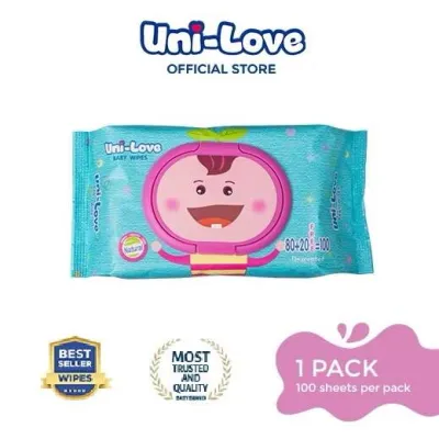 Unilove baby wipes unscented 100 sheets - soft gentle hypoallergenic 80+20 sheets 1 pack.