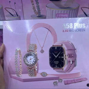 Fashion Smart Watch Gift Box Set + Diamond Quartz Watch + Necklace + Earrings + Ring + Bracelet