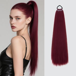WIGSIN 22Inch Synthetic Long Straight Ponytail Hair Extension Elastic Band Braided Ponytail Black Brown Hairpiece for Women