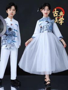 New Chinese Style Childrens Performance Clothes Chorus Show Hostess Outfit Primary And Middle School Students Recitation Performance