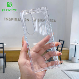 FLOVEME Luxury Transparent Phone Case For Samsung Galaxy Z Fold 5 Fold 4 Fold 3 5G Hard PC Hinge Protector Full Protection Crystal Clear ShockProof Back Cover For Galaxy Z Fold 5 Fold 4 Fold 3