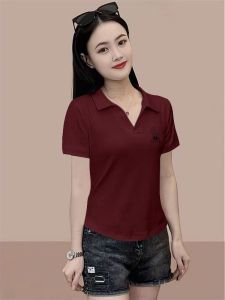 Womens Pure Cotton Short Sleeve T-Shirt Polo Shirt Casual Style Summer Slimming Meat Concealing Trendy Simple Body Shirt