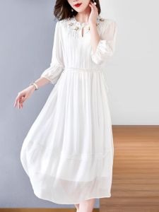 Big Sale Leak-Picking ~ Brand Counter Withdraw Classy White Silk Dress Womens Summer Elegant Slim Looking Mulberry Silk Skirt