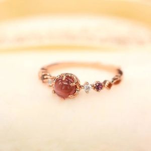 Adjustable Pink Rose Quartz and Sapphirine Gold Plated Fashion Ring
