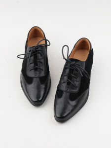 Genuine Leather Retro Artistic Pointed Toe Lace up Casual Low Heel Sporty Leisure Single Shoes British Style Womens Footwear