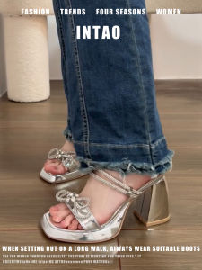 Giày Cao Gót Đế Xuồng Màu Bạc Thời Trang Mùa Hè Đế Cao Su Đế Xuồng Đính Đá Rhinestone Phong Cách Pháp Đế Cao Gót Đơn Giản Thường Ngày