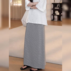 BINKAFENNY | Summer High Waist Grey Striped Half-length Skirt Womens Plus Size Fashionable Slimming Long Skirt Commute Casual Wear
