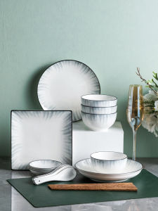 Nordic Style Couple Bowl Plate Set Luxury Dining Utensils Home Use round Shape Ceramic Dishwasher Safe Popular Online Design