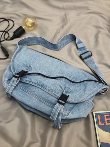 Large Capacity Denim Messenger Bag Mens Retro Japanese Style All-Matching Shoulder Messenger Bag Womens Ins New Canvas Bag Fashion