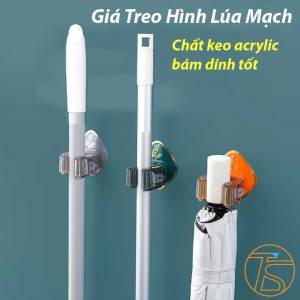Móc treo cây lau nhà dán tường siêu dính đa năng - Giá treo cây chổi gắn tường hình lúa mạch - Đồ dùng gia dụng nhà vệ sinh