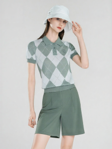 THE OPEN CHAMPIONSHIP | Elegant Retro Check Pattern Golf Womens Polo Shirt